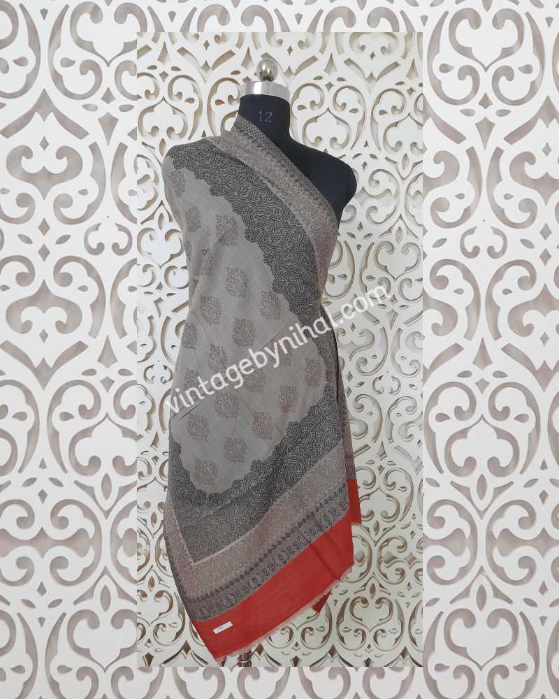 Pure Pashmina Natural Double Border Butti Kani Shawl 